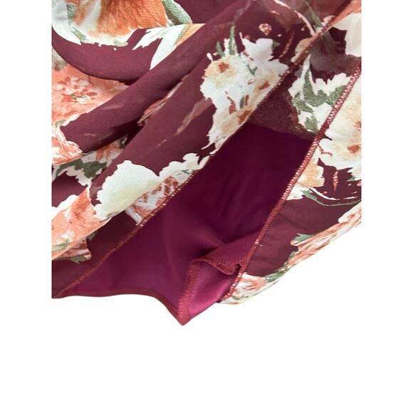 Wilde Floral Boho Dress Large Off Shoulder Burgundy Sheer‎ Ruffle Sleeve Cottage - Picture 2 of 8